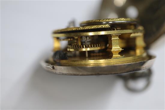 Four assorted pocket watches including verge, together with a cased barometer.